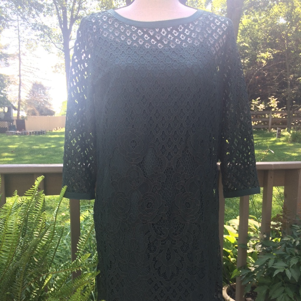 LOFT Hunter Green Lace Shift Dress - Picture 2 of 6